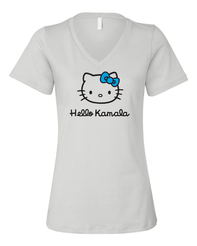 HELLO KAMALA Women's White Relaxed V-neck