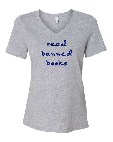 READ BANNED BOOKS Heather Grey Relaxed V-neck
