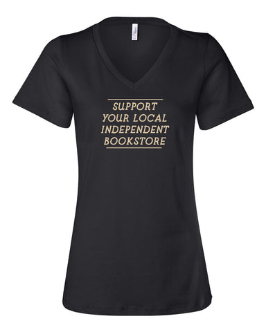 SUPPORT YOUR BOOKSTORE Black Relaxed V-neck